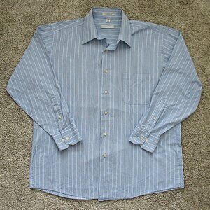 Geoffrey Beene Men's Blue Striped Long Sleeve Button Up Shirt Size 16.5 32-33